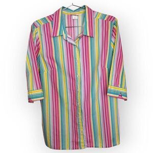 American Sweetheart Womens Blouse Size M 3/4 Sleeve Button Front Multicolor‎